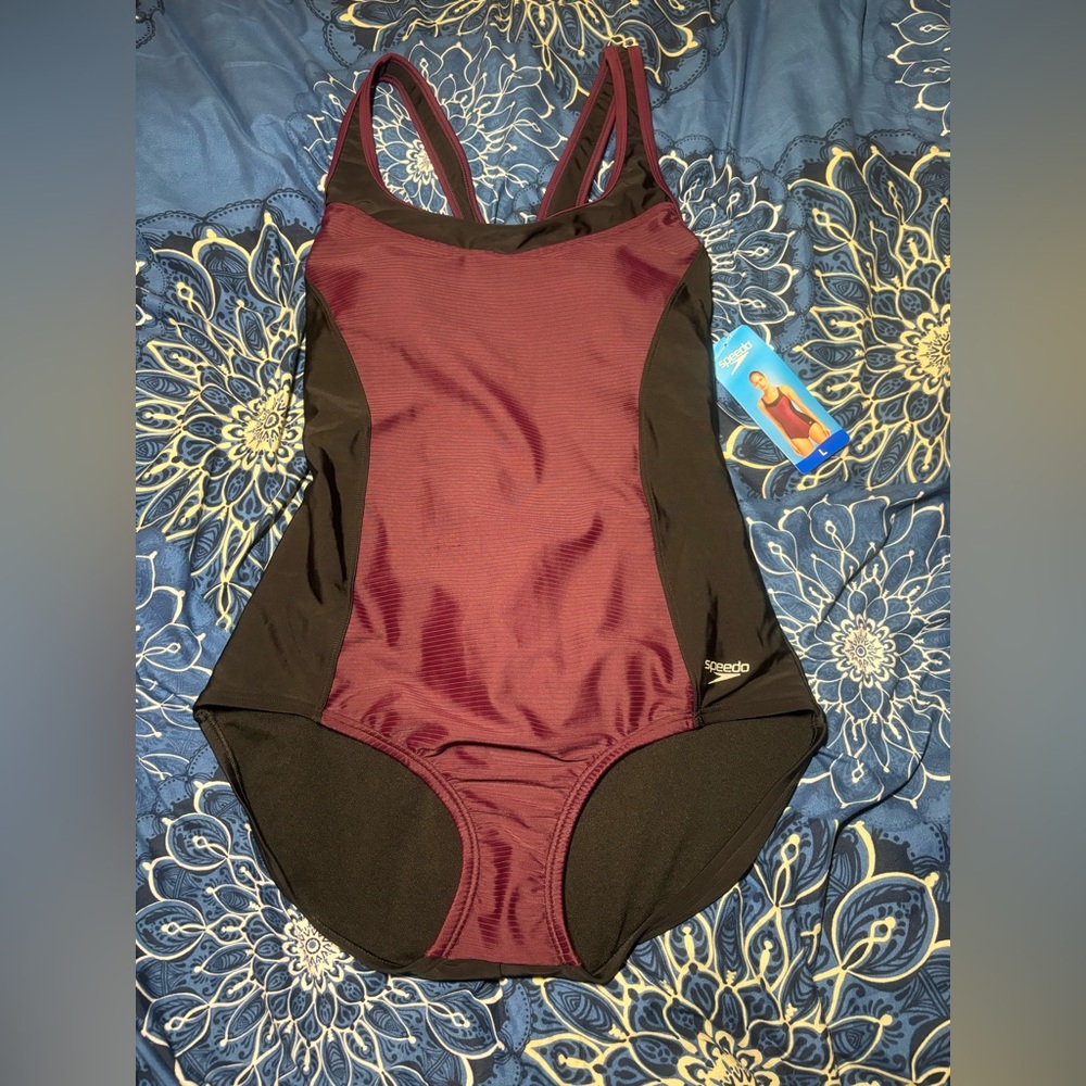 Speedo Women's Burgundy and Black Swimsuit